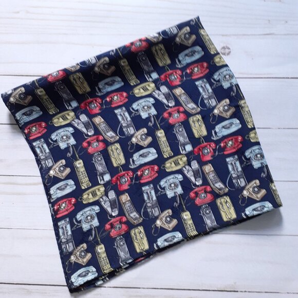 Nicole Miller Silk Telephone Theme Square Scarf Blue 20" x 20.5" - Picture 1 of 8